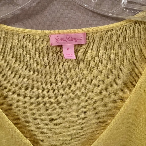 Lilly Pulitzer Taryn Linen Sweater V- Neck Dandelion Yellow Long Sleeve Sz XL - Picture 3 of 12